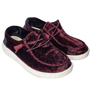 Hey Dude Wendy Size 9 Scarlett Leopard Crushed Velvet Burgandy Slip On Shoes